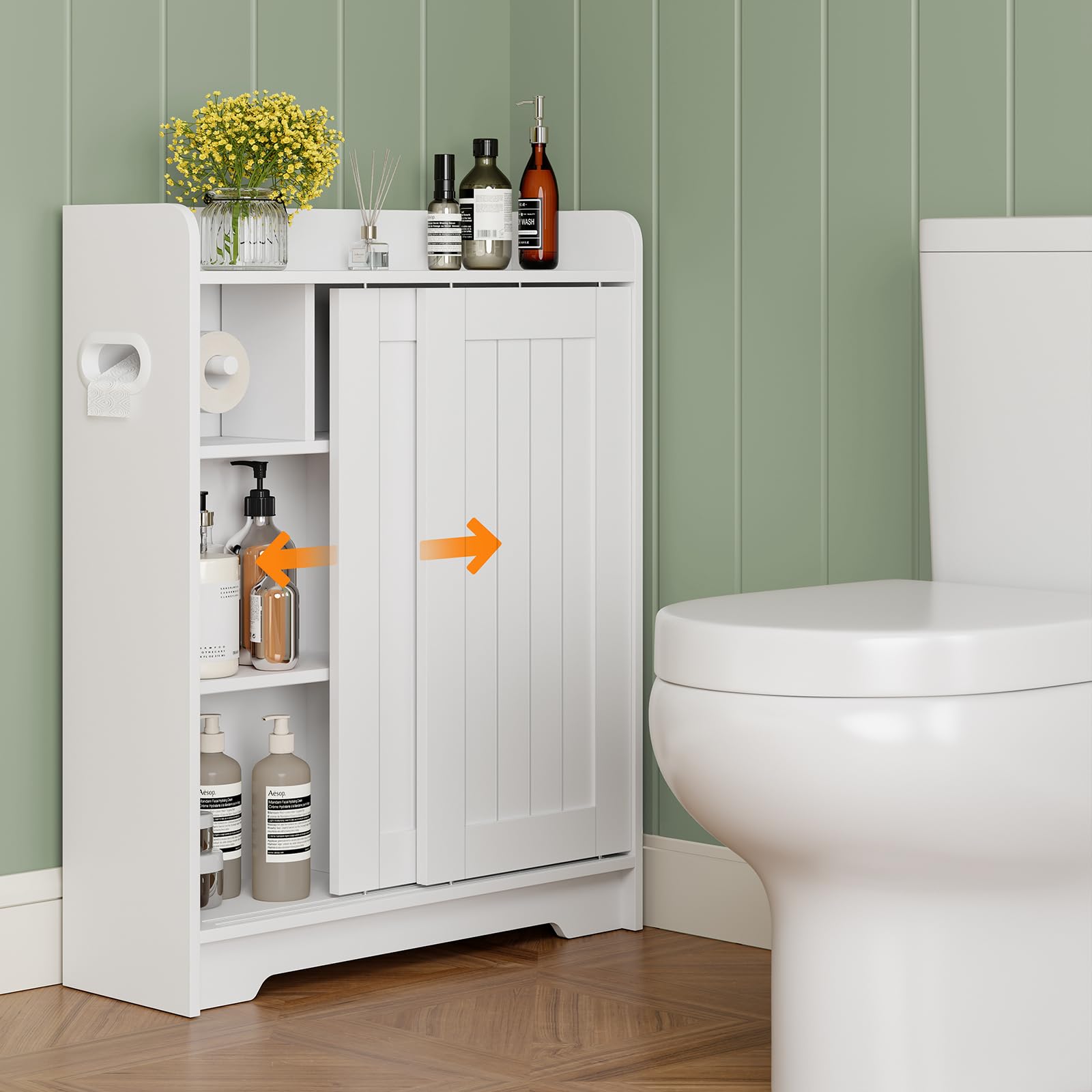 Kaukinye Bathroom Floor Cabinets,Storage Cabinet with Sliding Door,White