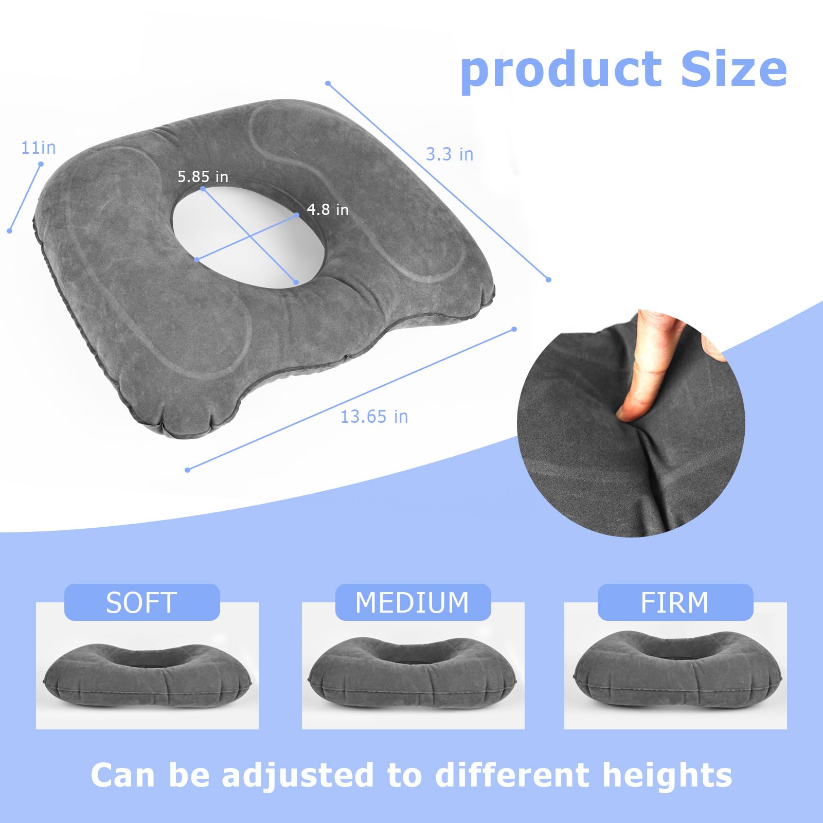 YHNDECO Orthopaedic Inflatable Seat Cushion, Hemorrhoid Seat Cushion, Ergonomic Coccyx Cushion for Wheelchairs, Office Chair, Anti-Hemorrhoids (Grey)