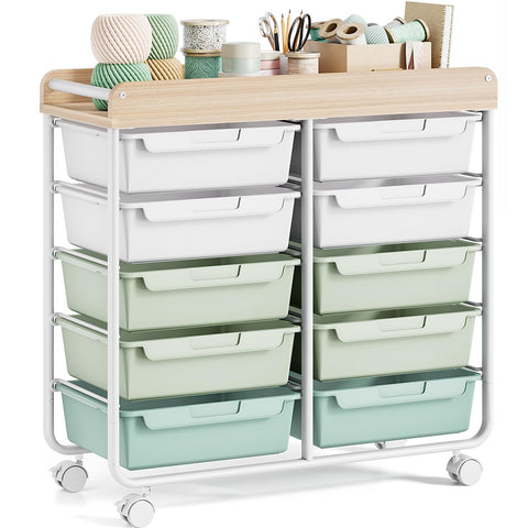 10-Drawer Craft Organizer Trolley Cart, Green