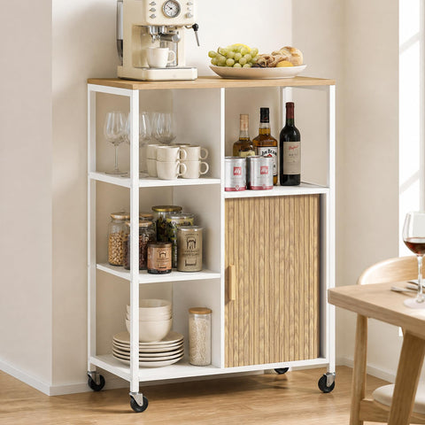 Mobile Kitchen Island With Wheels, Storage Space Roll-Up Doors, 37x67x95cm