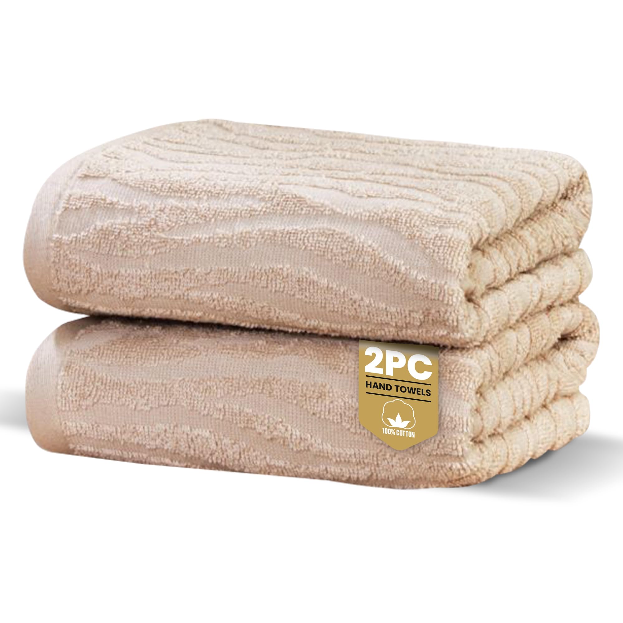 Rapport Home 2-Pack Safari Hand Towels | Natural Sand | 50x85cm 100% Cotton 500GSM | Absorbent & Soft Bathroom Towel Set | Oeko-Tex Certified