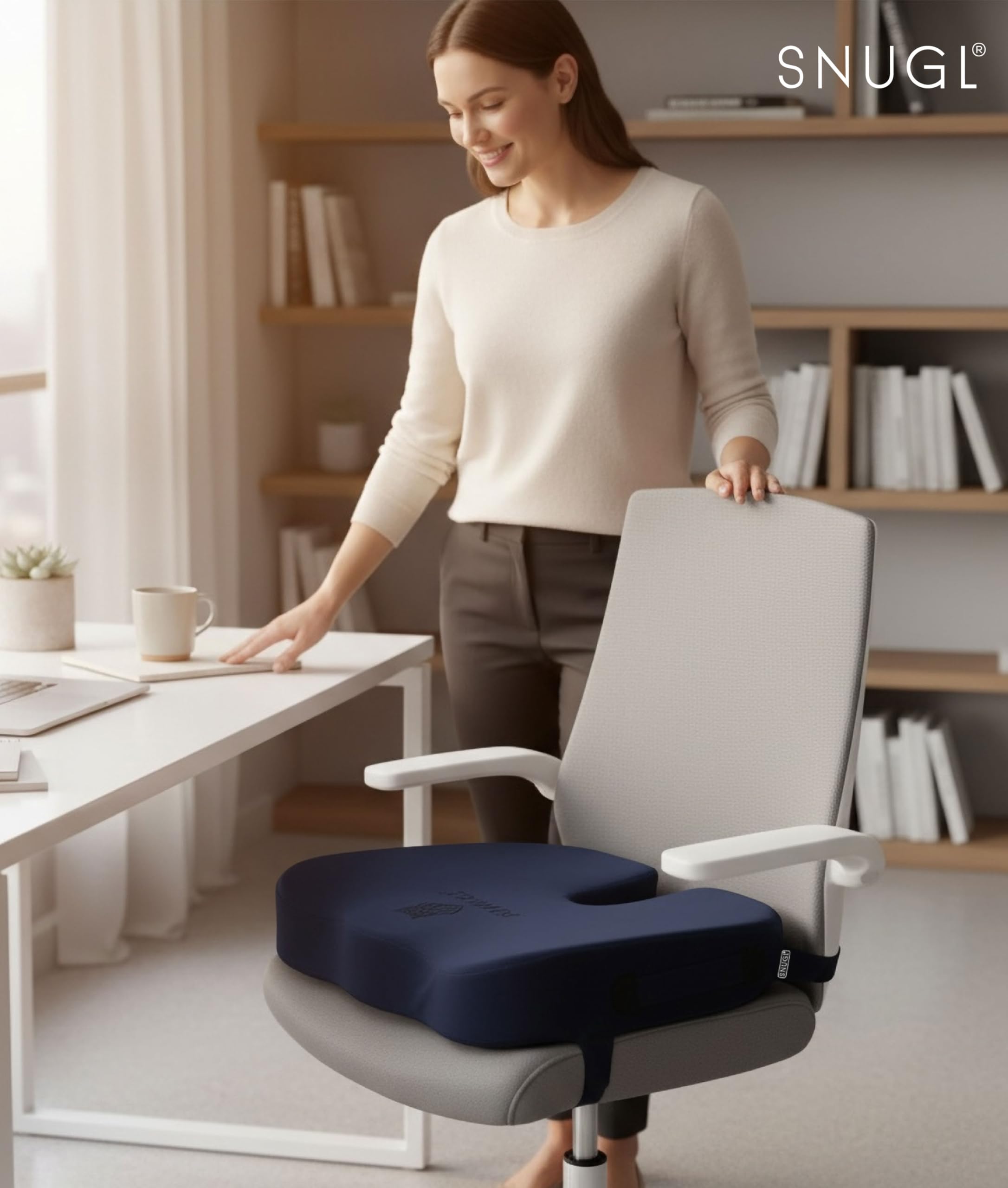 SNUGL Coccyx Seat Cushion – Orthopedic Memory Foam Pillow for Desk Chair, Gaming, Wheelchair, Car Seat, Postpartum & Pregnancy, Hemorrhoids Treatment
