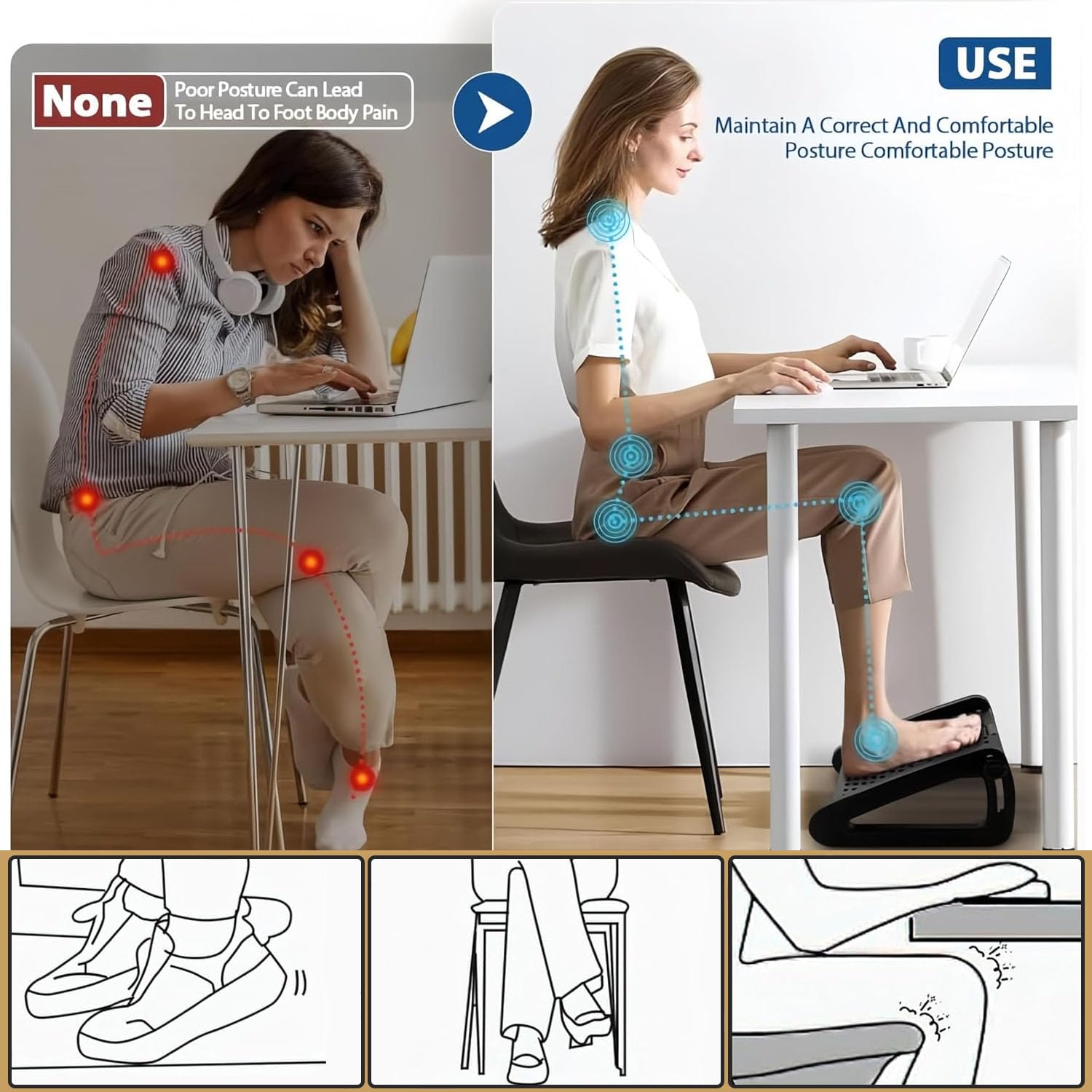Foot Rest for Under Desk at Work,Adjustable Height Footrest Ergonomic Foot Stools for Under Office Desk,Rocking Footrest with Roller Massager-Leg