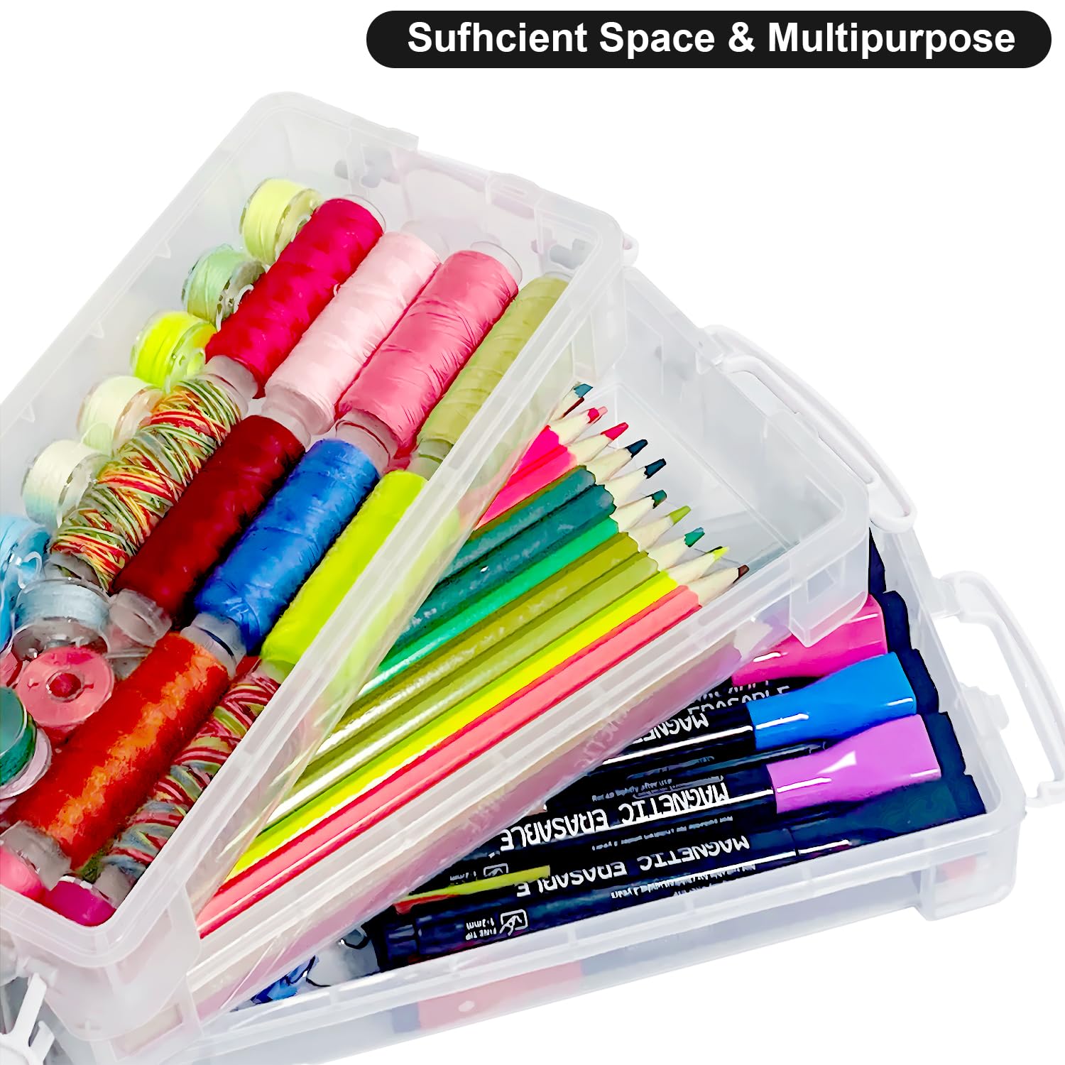 DARUITE Pencil Box, 3 Pack Pen Storage Organiser with Snap Tight Lid