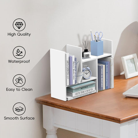 SUPEASY Wood Desk Shelf, 5-Unit Desktop Organizer Adjustable Desktop Shelves, Wood Tabletop Bookshelf Desk Organizers and Accessories for Home Office