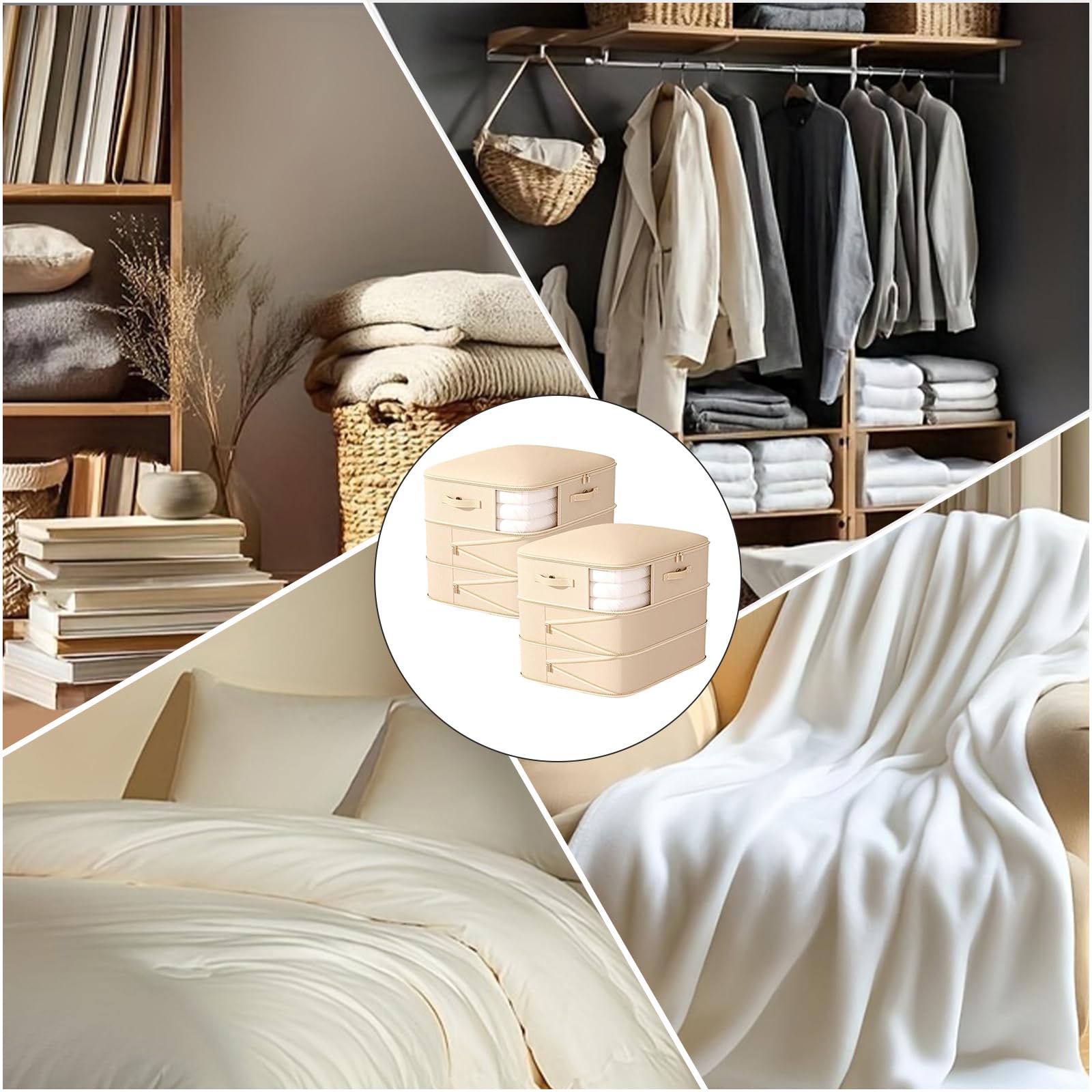 2Pack Compression Comforter Space Saving Bag - 136L Each 3 Layer Moistureproof Storage Bags with Dual Zips Washable Polyester Mouldproof Organiser