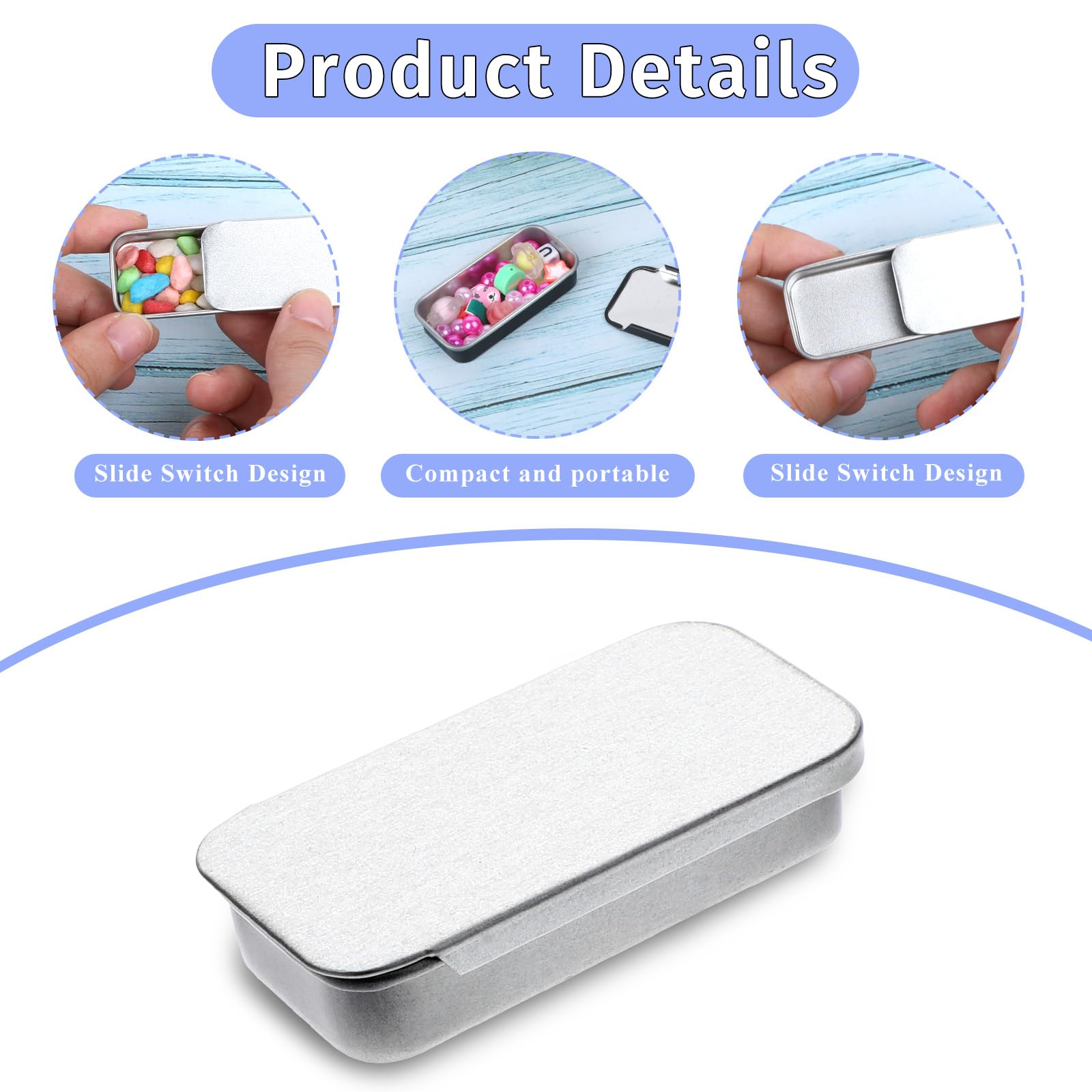 Larrel 6 Pcs Rectangular Tin Box, Mini Portable Tin Container Metal Storage Box Perfume Container Glue Containers Bushcraft Gear Tins Can Bobby Pin