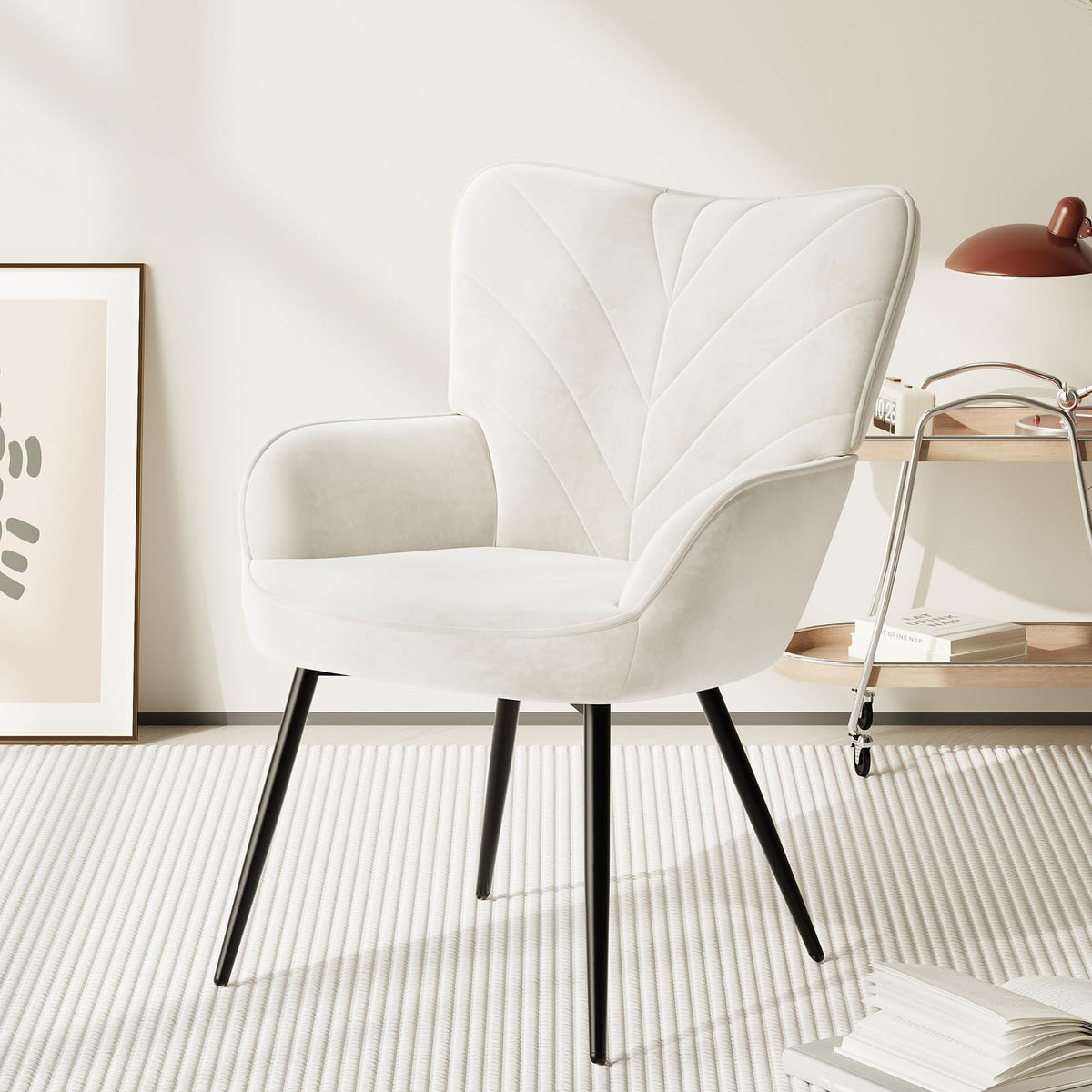 COLAMY Velvet Accent Chair with Black Metal Legs, Modern Armchair with Ergonomic Backrest