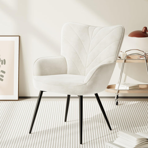 COLAMY Velvet Accent Chair with Black Metal Legs, Modern Armchair with Ergonomic Backrest