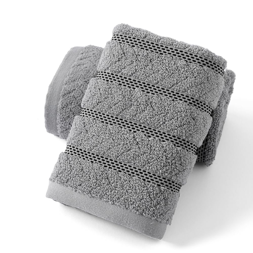 sense gnosis Light Grey Jacquard Ribbed Striped Decorative Hand Towel Luxury Soft Absorbent 100% Cotton Bathroom 2 PC Hand Towel Set 13 x 29 Inch