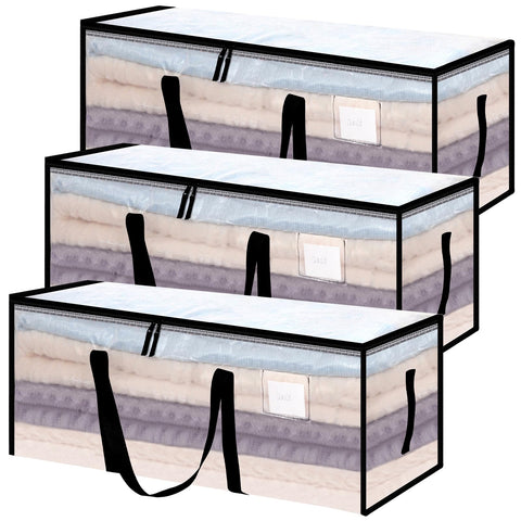 Yafe 3 Pack Large Clothes Storage Boxes with Lids, 120L Moving Bags