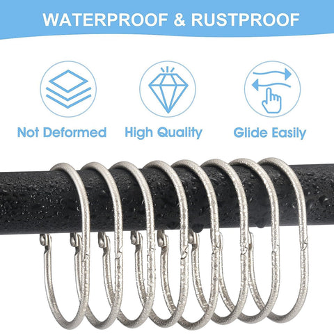 Goowin Shower Curtain Hooks, 12 Pcs Shower Curtain Rings Rust Proof Metal Oval Rings Clasp Closed Shower Curtain Rings for Bathroom Shower Rods