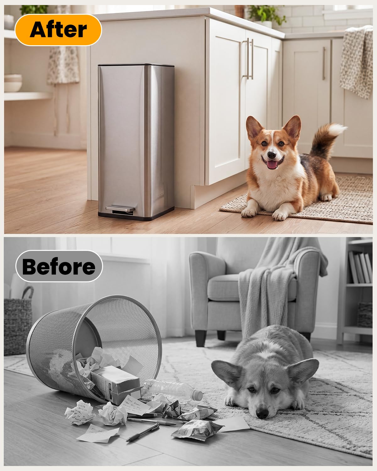 YEAUPE PRO Kitchen Bin, 20L Bathroom Bin, Tall Slim Stainless Steel Pedal Rubbish Bin, with Soft-Close Lids and Plastic Inner Buckets, Odour Seal