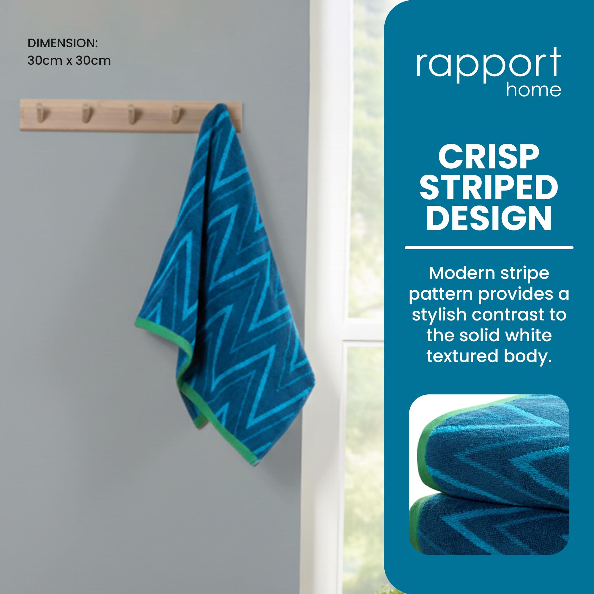 Rapport Home Helix Face Towels 2 Pack, 30x30cm 100% Cotton - Ocean Blue