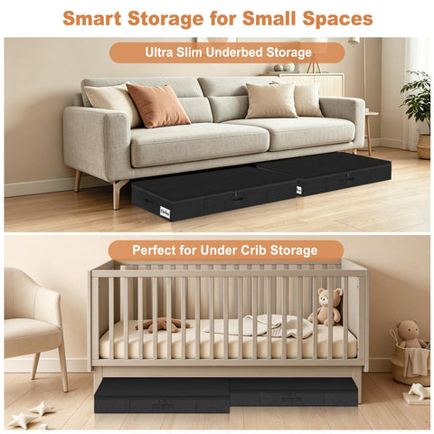 12 cm Tall 40L Under Bed & Sofa Storage Boxes with Zipped Lids, Slim Low Profile Under Bed Storage Boxes w/Sturdy Sides, Base