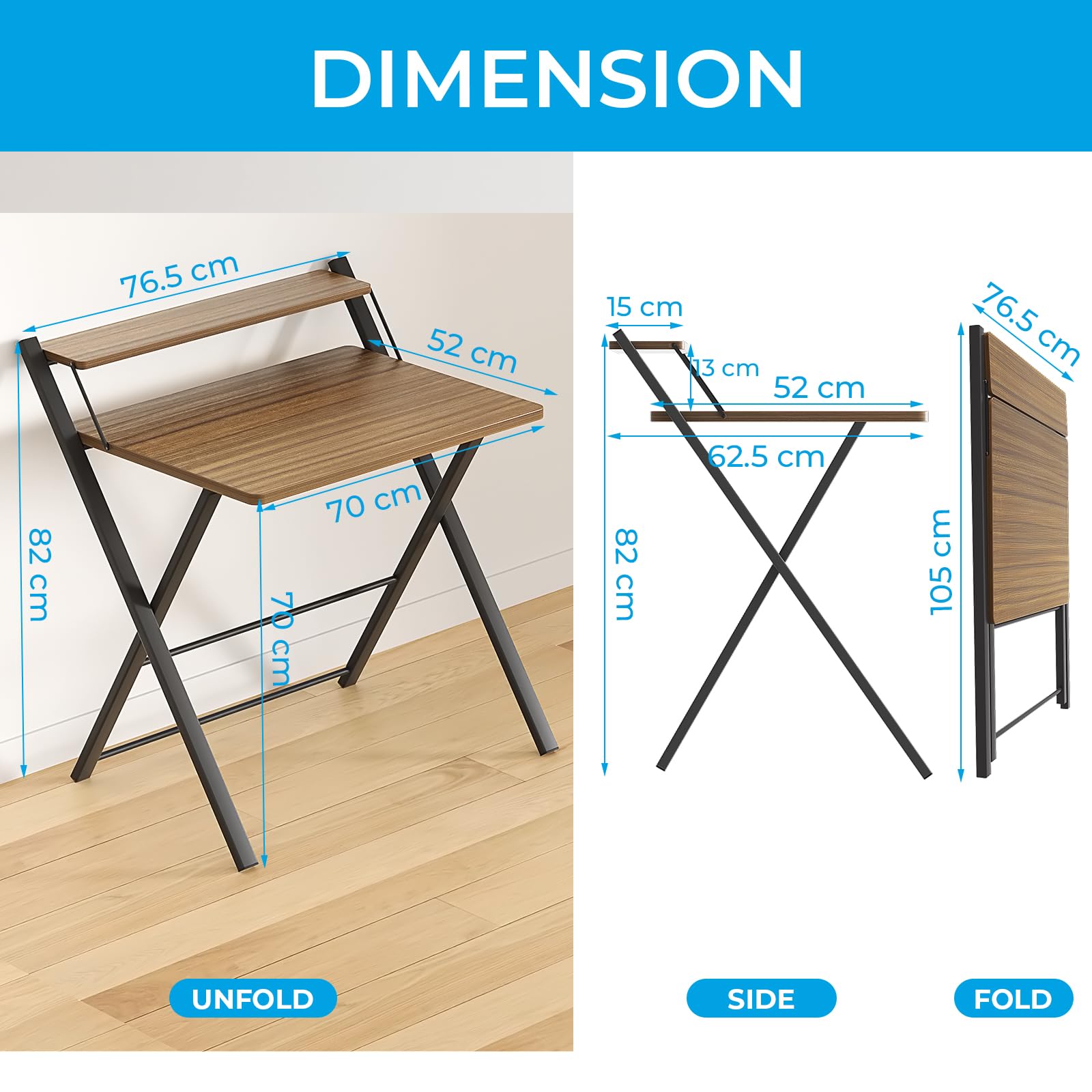 GreenForest No Assembly Required Folding Desk with Monitor Shelf,Espresso