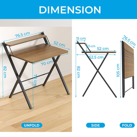 GreenForest No Assembly Required Folding Desk with Monitor Shelf,Espresso