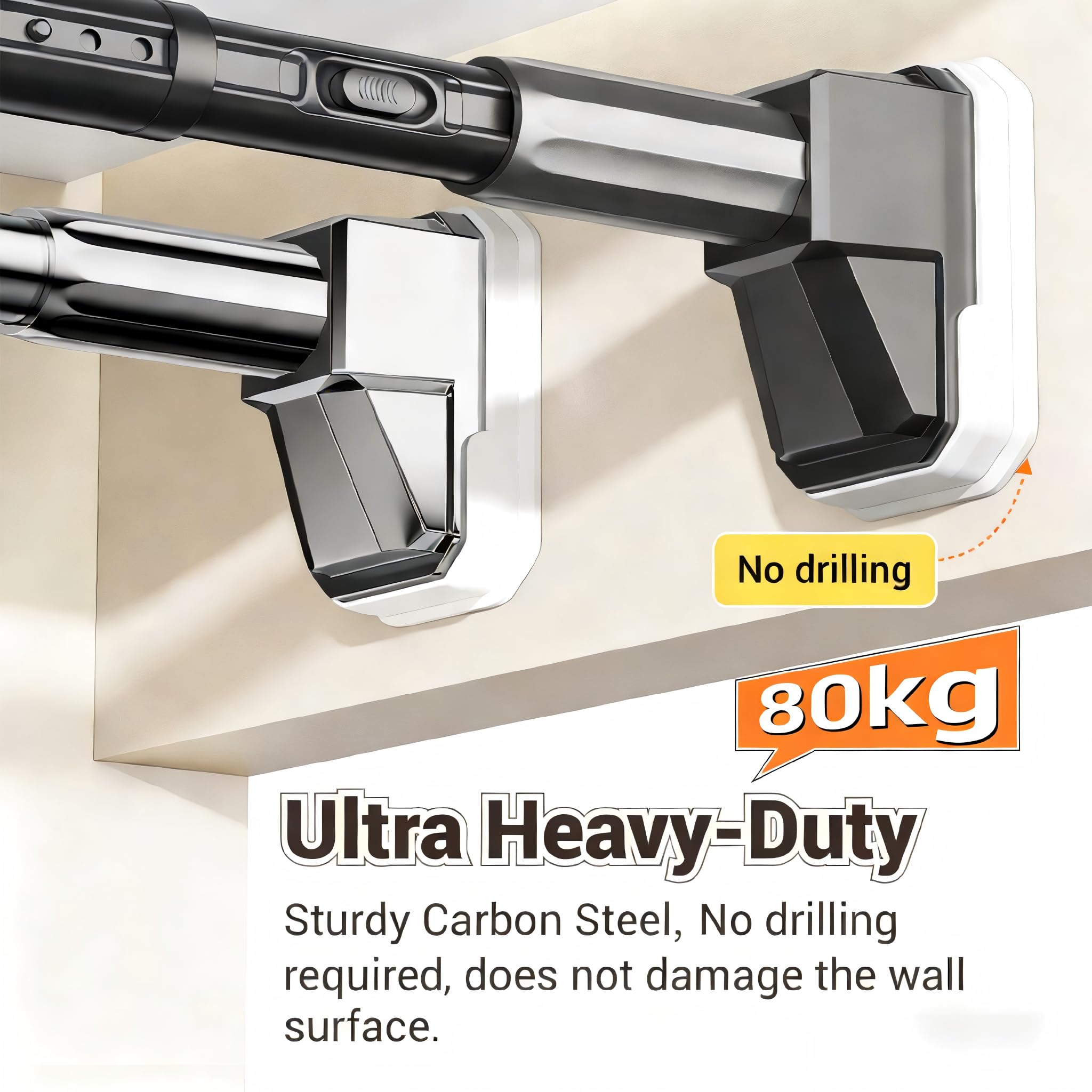 Heavy Duty Tension Pole, Extendable Curtain Rod No Drill - Telescopic Adjustable Rods for Window or Door, Strong Support for Clothes Hanging