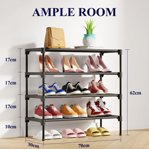 Kitsure Premium Non-Woven Shoe Rack Shelf, 70 x 30 x 62 cm, Black