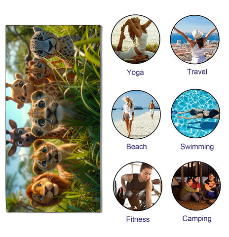 YISUMEI Baby Animals Beach Towels for Kids Extra Large 180 x 90 cm, Microfibre Quick Dry Towel for Travel Swimming Camping Sports