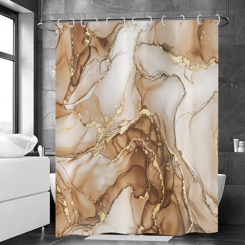 Hnmdmyi Marble Shower Curtain 180x180, Brown Gold Abstract Marble Bathroom Curtains Luxury Modern Aesthetic Art Ink Texture Waterproof Polyester
