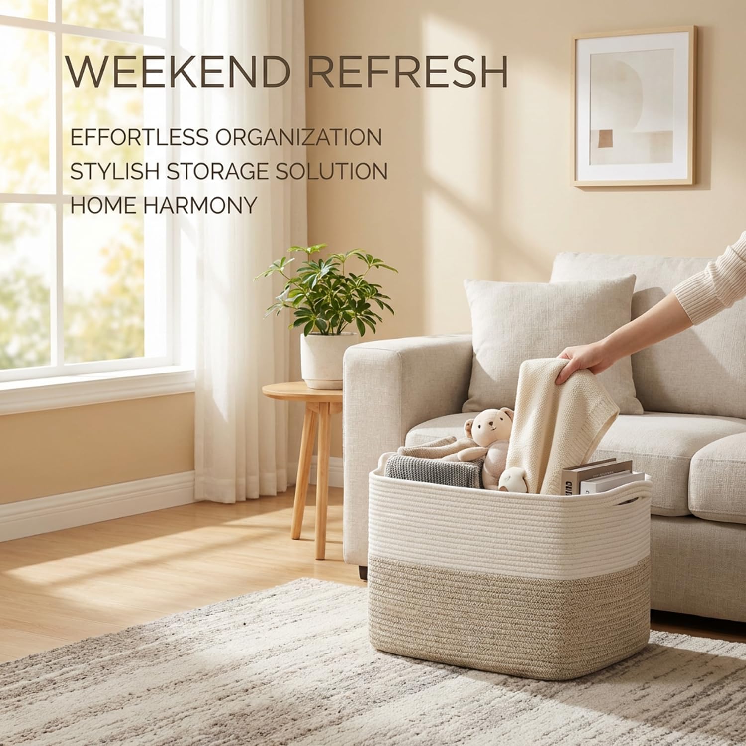Esteopt Large Woven Cotton Rope Storage Basket with Handles | Laundry & Blankets | Soft, Stylish Organiser for Nursery
