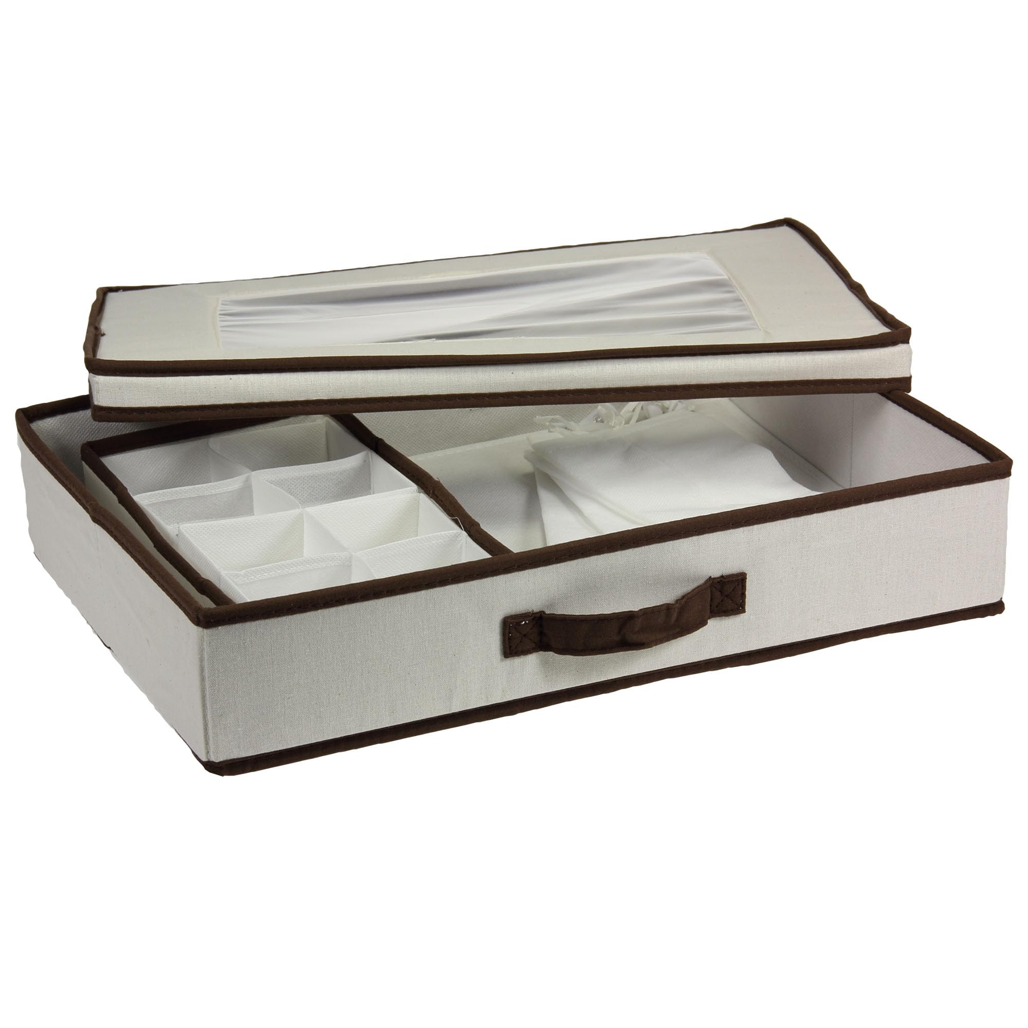 Household Essentials Vision Window Tabletop Set Chest, Natural Canvas with Brown Trim