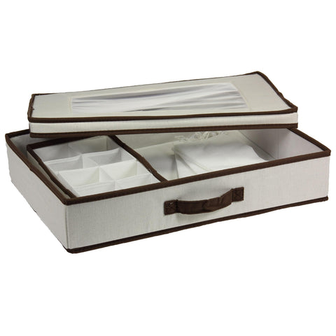 Household Essentials Vision Window Tabletop Set Chest, Natural Canvas with Brown Trim
