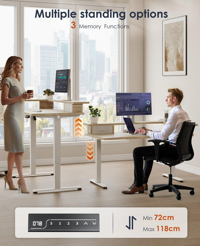 OffiGo Standing Desk with Drawers & Monitor Stand, USB Port, 120cm Beige