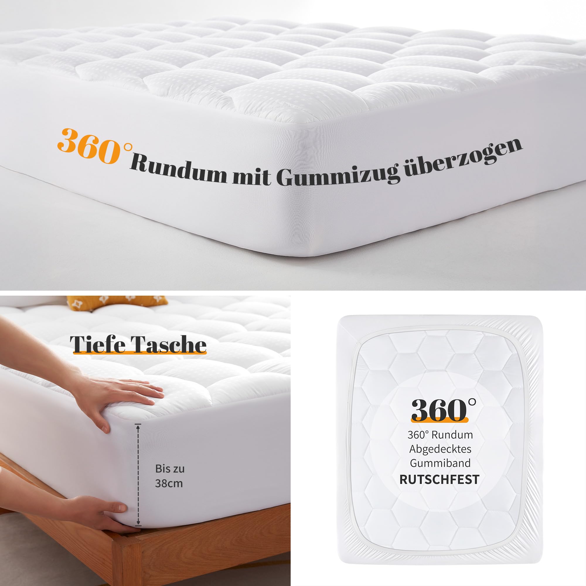 Sonive Mattress Protector 180 x 200 cm, Mattress Protector Covers for Mattress Toppers up to 38 cm, Oeko-Tex Certified Mattress Topper, Grey