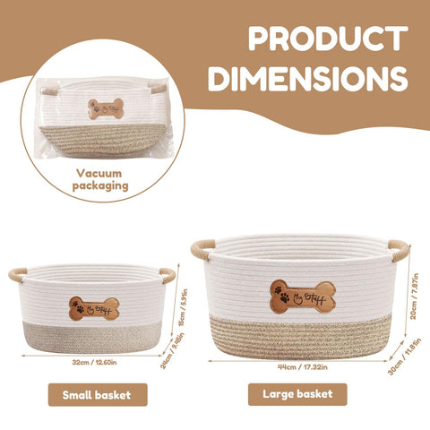 twirush Dog Toy Basket, Dog Toy Box Organizer Baskets, Woven Cotton Rope Basket Puppy Dogs Toy Bin With Handle, Dogs Toy Bin for Pet Supplies