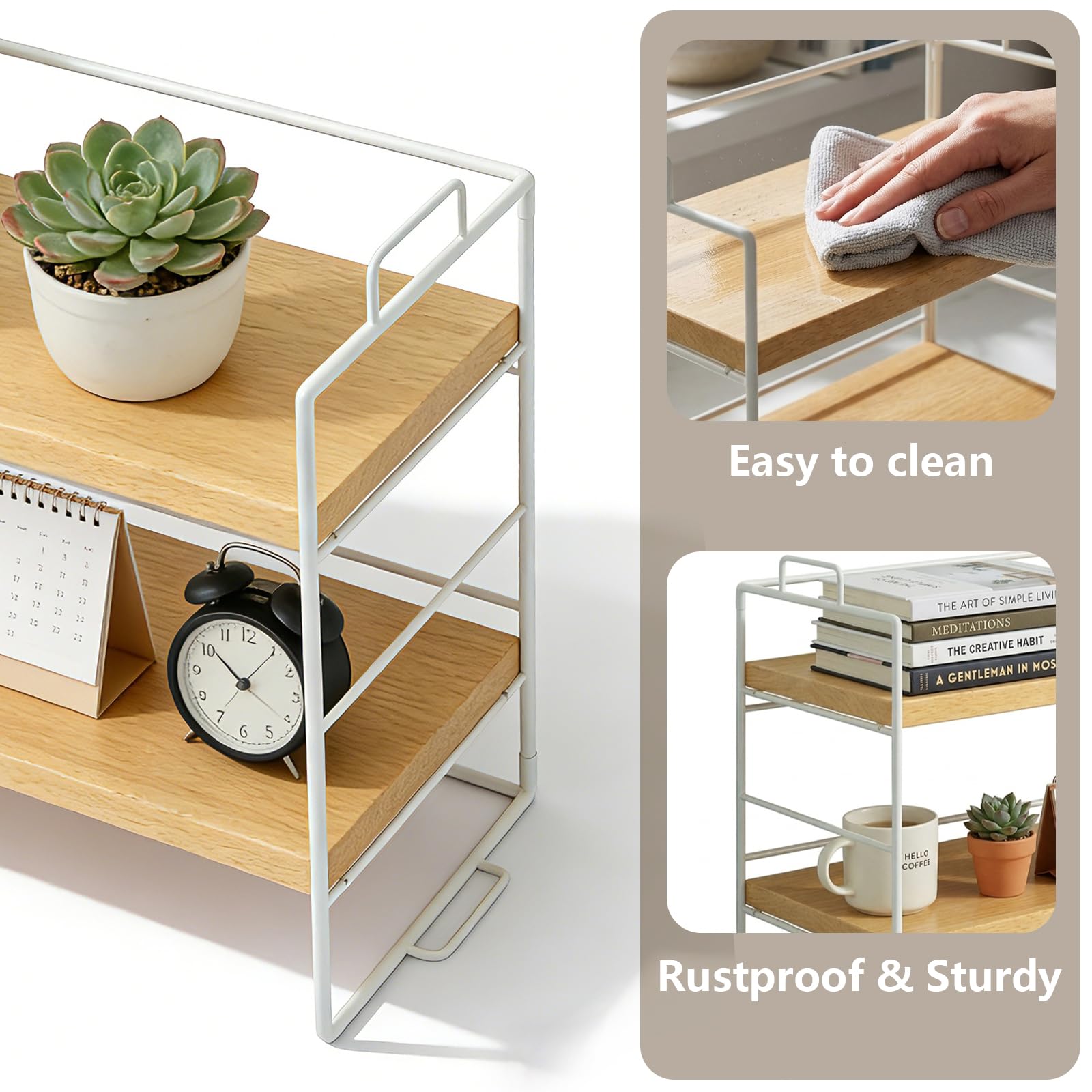Milky Way Desktop Bookshelf Organizer, 2-Tier Wood Desk Shelf, White Frame