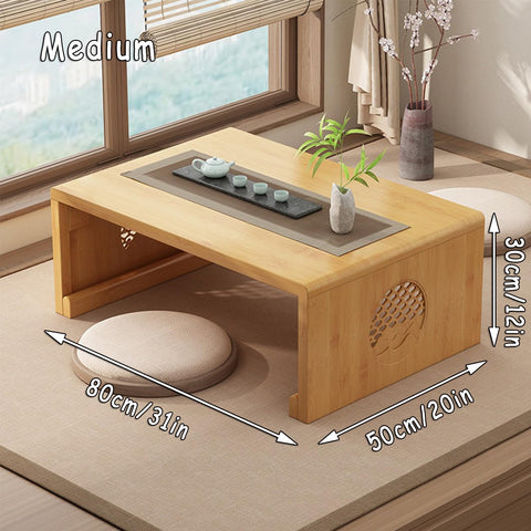 JIANCNGU Bamboo Chinese Tea Floor Table Japanese Foldable Coffee Table Altar Table For Meditation Low Portable Collapsable Tatami Table for Living