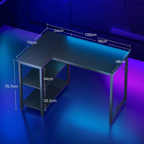 Coleshome L Shaped Gaming Desk for Small Space, 100x70 cm Black