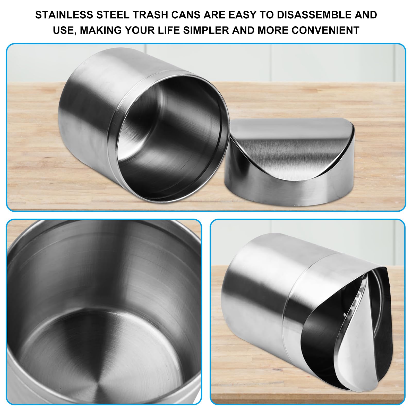 Chesomn Stainless Steel Desktop Trash Bin, 2L Mini Desktop Bin with Lid
