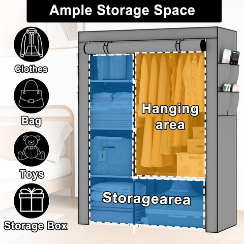 OPPAIYA Canvas Wardrobe, Pop Up Fabric Wardrobe with Shelves and Hanging Rail,Great temporary wardrobes for bedrooms, portable wardrobes