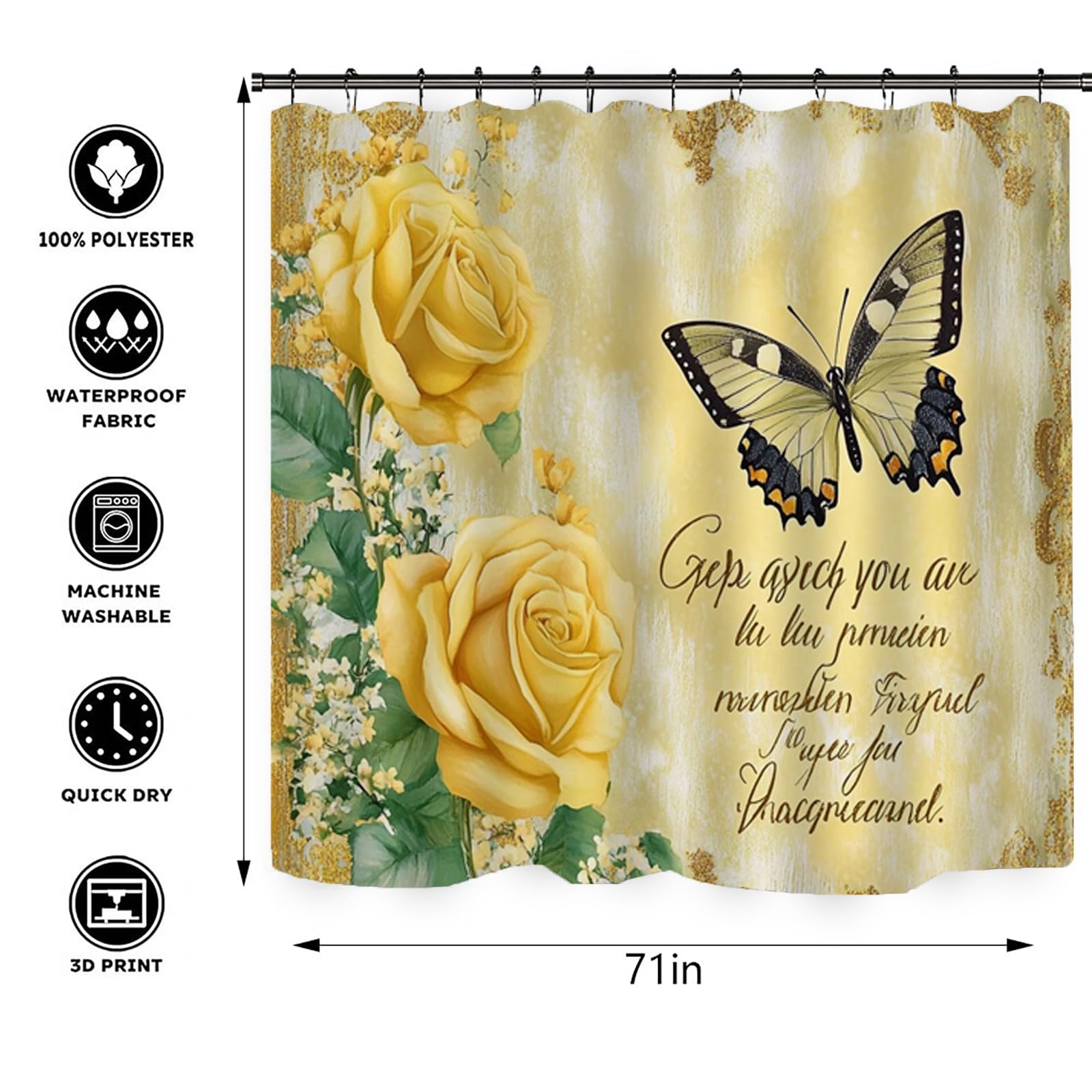 NEWSUYAA Flowers and Butterflies Shower Curtains with Rugs Bathroom Decorations Sets,4 Pcs Blue Floral Bathtub Curtain Elegant Bath Decor with Toilet