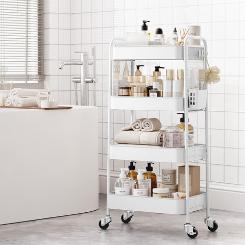 Urackify 4 Tier Storage Trolley on Wheels, White