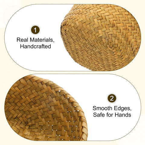 M METERXITY 2-Pack Natural Seagrass Woven Storage Basket, 16cm x 8.5cm Small Round Storage Seaweed Woven Sundries Baskets for