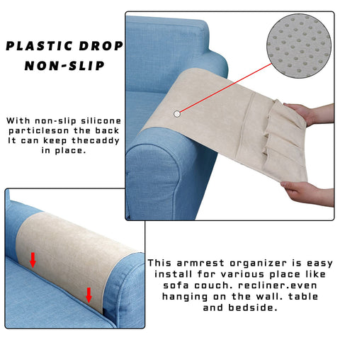 NB Sofa Armrest Organize remote holder bedside caddy organizer with 5 pockets，non-slip couch remote control holder couch armchair caddy accessories