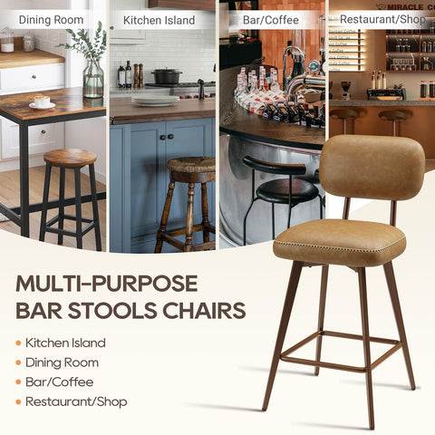 MALOL PU Leather Breakfast Bar Stools Set of 4, Swivel Kitchen Bar Chairs with Backrest and Metal Legs
