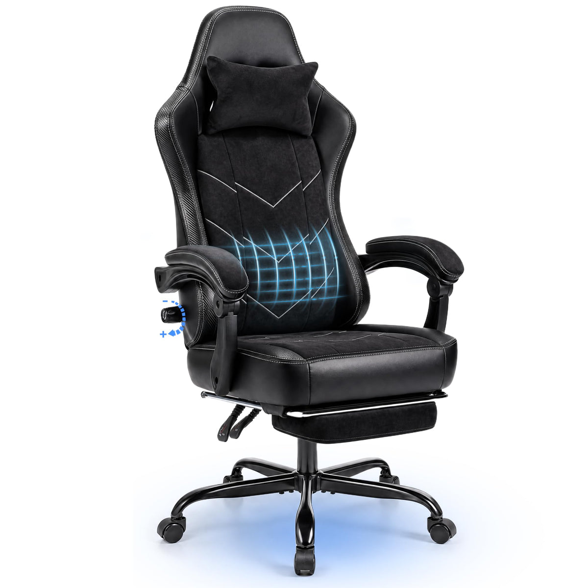 JUMMICO Ergonomic Office Chair with Dynamic Lumbar Support and Footrest, Gaming Chair for Long-Term Comfort, Breathable Fabric for Home Office, Black