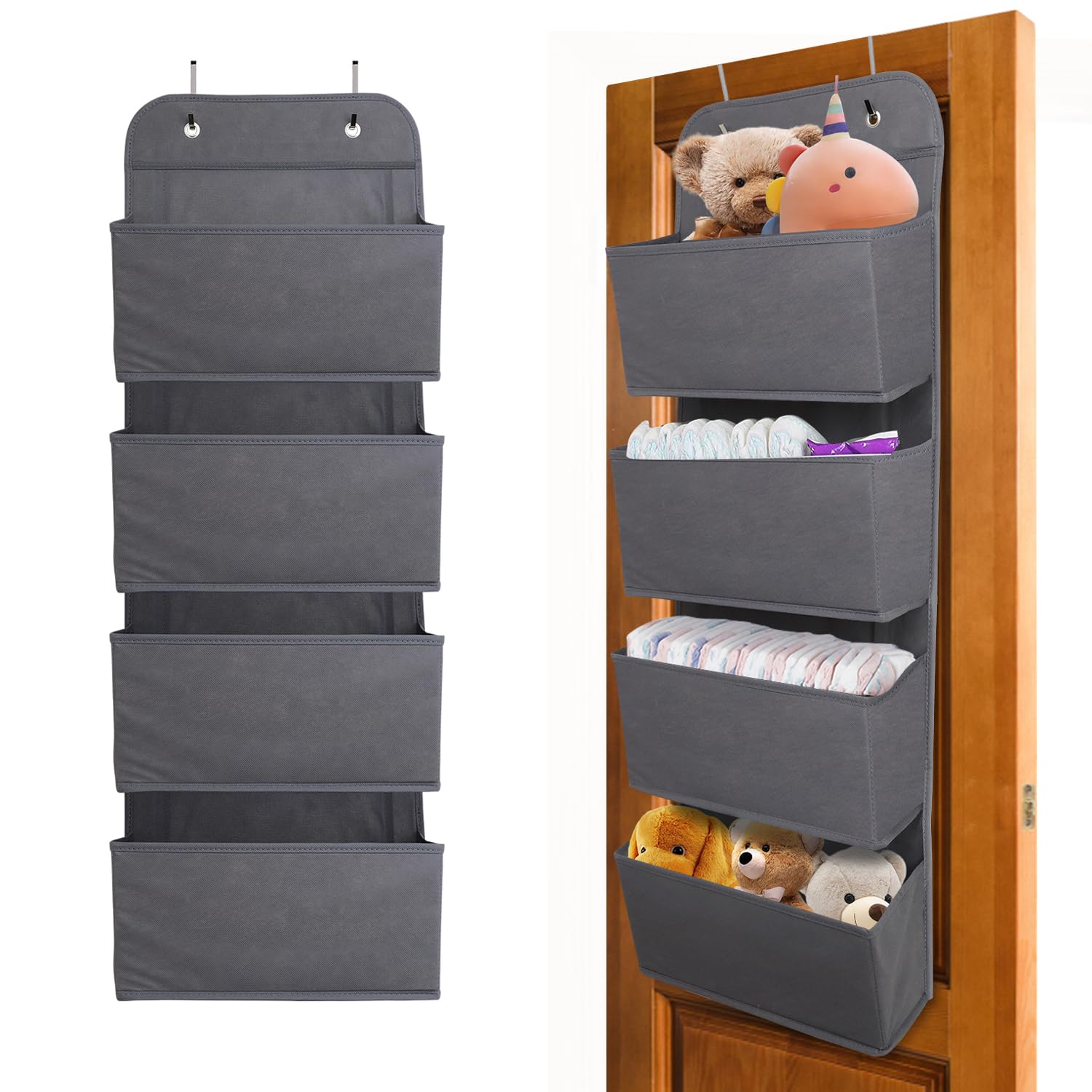 ManGotree 4 Pockets Over Door Storage Organiser Space Saving Dark Grey