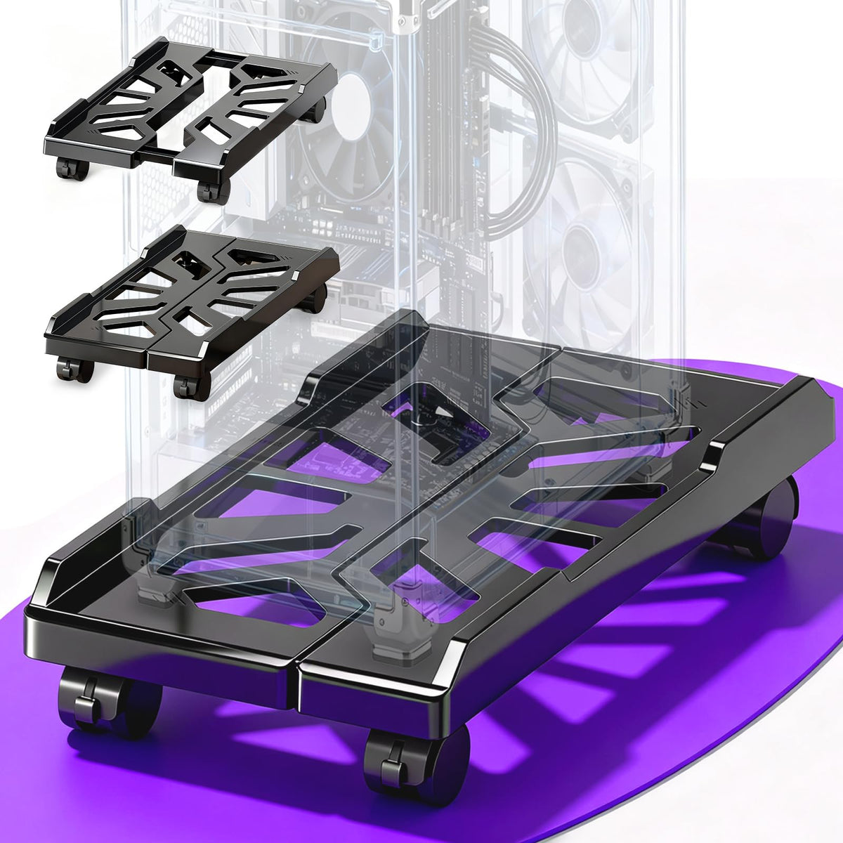 youkzuan Adjustable Computer Tower Stand with Locking Wheels | Mobile CPU Holder for Floor or Under Desk | Fits PC Towers 8.7"–11.8" Wide