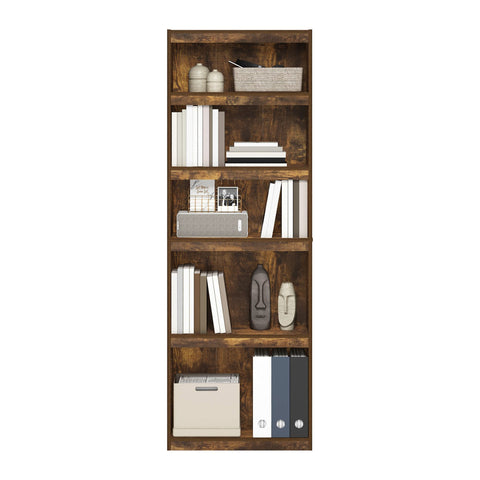 Furinno JAYA Book Shelf, 5-Tier Bookshelf, Bookcase, with Adjustable Shelves, 9.5 x 24.5 x 71.1, for Home Office, Living Room, Amber Oak