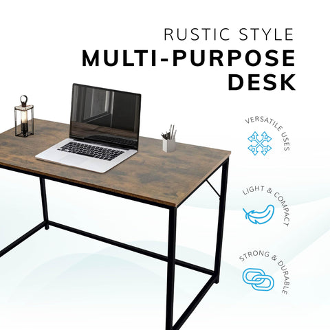 Direct Online Houseware House of Home Computer Desk 120cm Rustic Brown Black Metal Frame Study