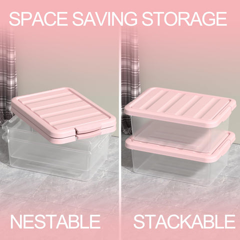 Waikhomes 2 Pack 16 L Under Bed Latching Box, Clear Box with Pink Lid