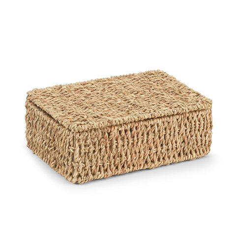Woodluv Storage Boxes with Lids, Woven Natural Seagrass, Nesting Storage Baskets for Shelves, Gift Hamper Basket