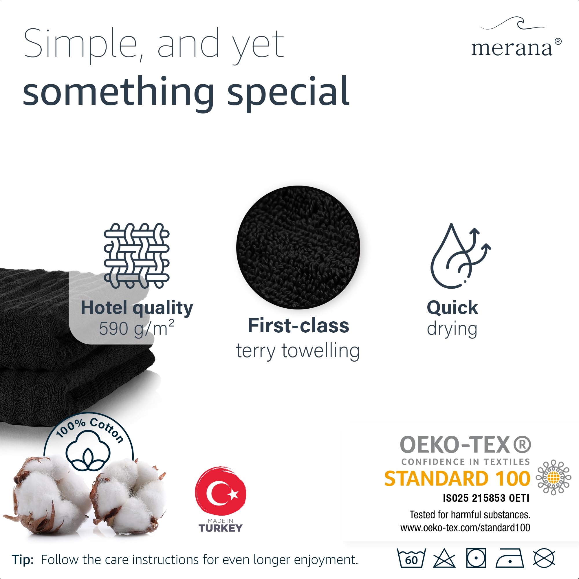 Merana OSLO towel set | quick-drying, soft & lint-free | terry luxury quality | 100% cotton terrycloth | OEKO-TEX | 590 GSM | gift set | Black