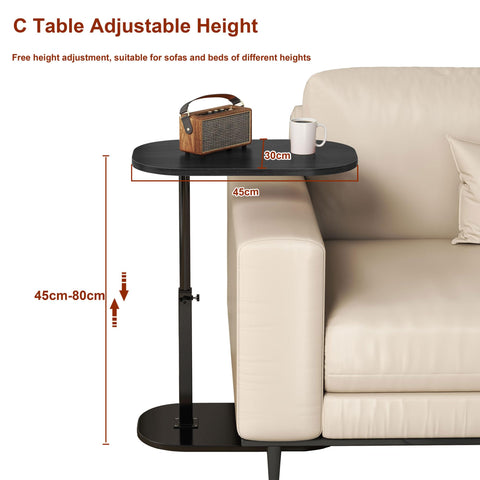 liameya Adjustable Height C Shaped Side Table, 360°Swivel Laptop Tv Tray Desk for Couch and Bedside